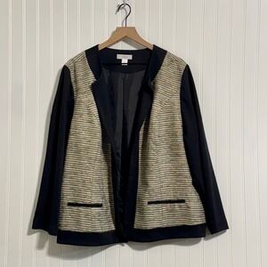 CJ Banks Blazer 2X Plus Sz Metallic Gold Stripe Open Front Pockets Career Party